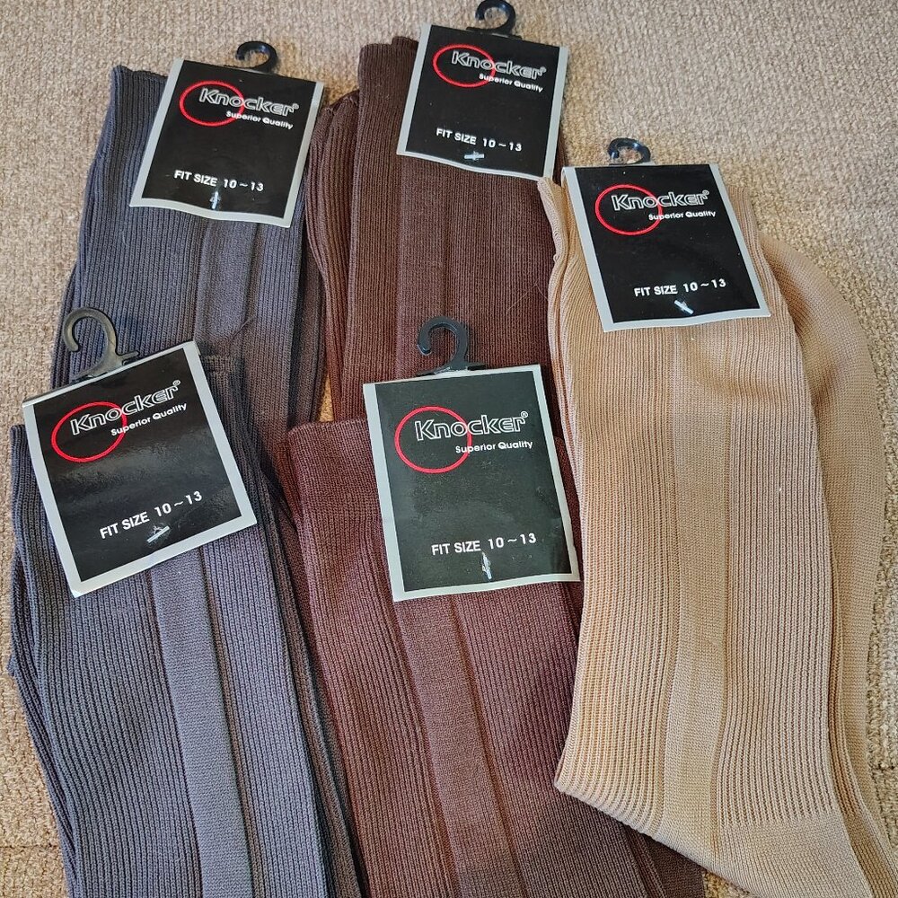 Knocker Brand | Polyester Socks | Size 10-13 | Blue, Brown & Tan Colors | 5 pair